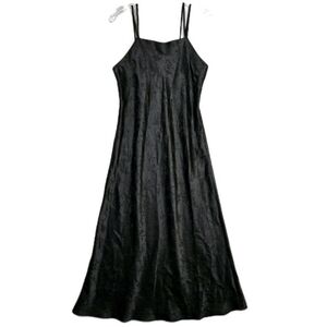 Vintage 90s Satin Slip Dress Size Medium Jones New York Black Floral Jacquard